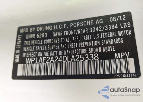 2013 Porsche Cayenne Diesel из США, поврежденный, VIN WP1AF2A24DLA25338